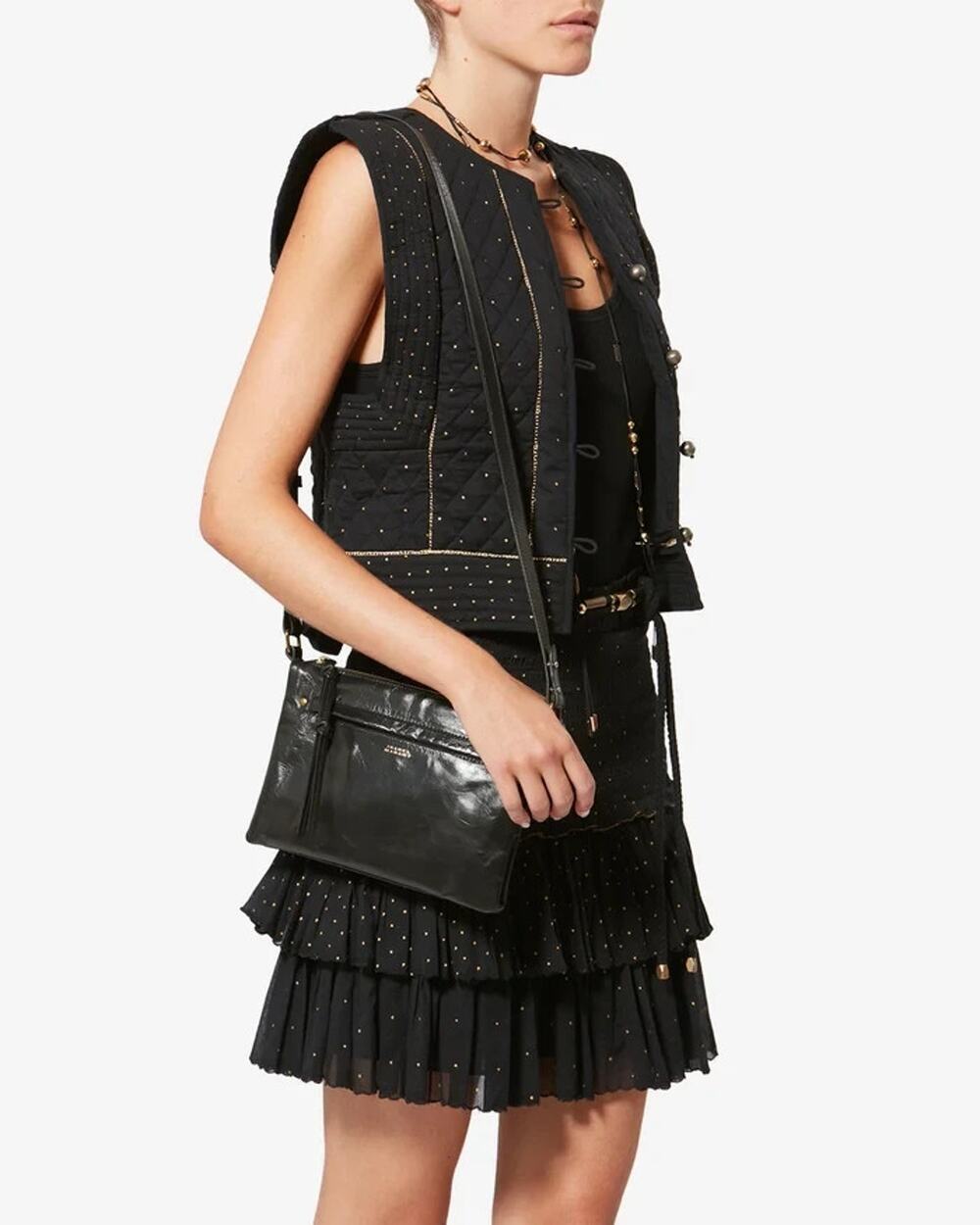 Isabel Marant Nessah Crossbody Bag Coach Shoulder Strap Black Glossy Leather